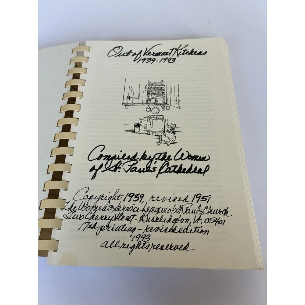 Out of Vermont Kitchens Cookbook 17th Print 1993 Spiral Bound Revised Edition